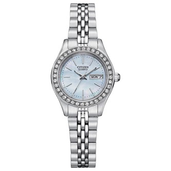 Citizen - Ladies Quartz Silver-Tone Stainless Steel Watch, Blue MOP Dial